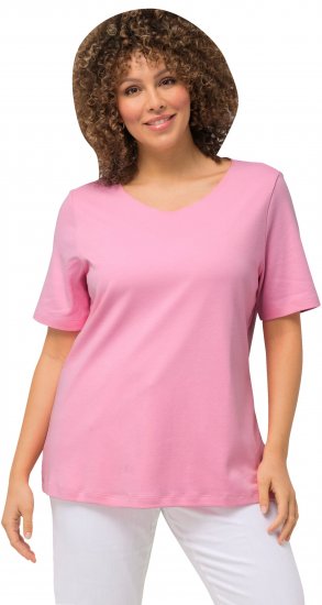 Ulla Popken Double Layer Rounded V-Neck Slim Fit Tee Light Pink - T-paidat - 
