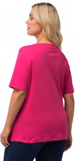 Ulla Popken Double Layer Rounded V-Neck Slim Fit Tee Fuchsia Pink - T-paidat - 
