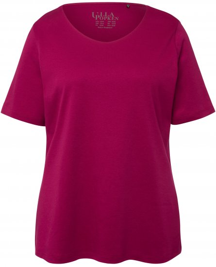 Ulla Popken Double Layer Rounded V-Neck Slim Fit Tee Magnolia Red - T-paidat - 