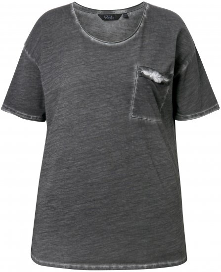 Ulla Popken Cold Dye Ruffle Edge Pocket Tee Graphite Grey - T-paidat - 