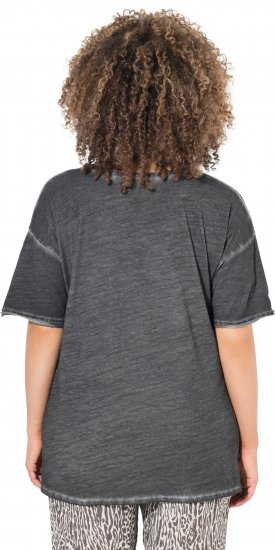 Ulla Popken Cold Dye Ruffle Edge Pocket Tee Graphite Grey - T-paidat - 