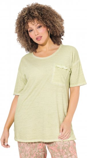 Ulla Popken Cold Dye Ruffle Edge Pocket Tee Pistachio - T-paidat - 