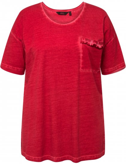 Ulla Popken Cold Dye Ruffle Edge Pocket Tee Salsa - T-paidat - 