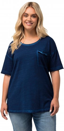 Ulla Popken Cold Dye Ruffle Edge Pocket Tee Dark Blue - T-paidat - 