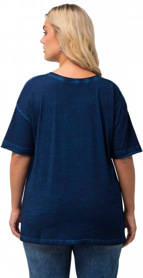 Ulla Popken Cold Dye Ruffle Edge Pocket Tee Dark Blue - T-paidat - 