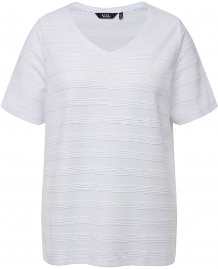 Ulla Popken Textured Striped Short Sleeve Tee Snow White - T-paidat - 