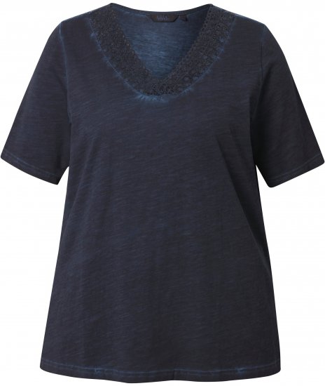 Ulla Popken Lace Trim Short Sleeve Tee Navy Blue - T-paidat - 