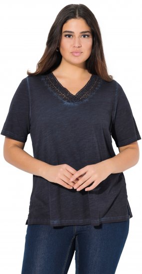 Ulla Popken Lace Trim Short Sleeve Tee Navy Blue - T-paidat - 