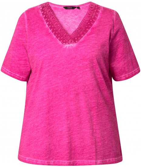 Ulla Popken Lace Trim Short Sleeve Tee Bold Pink - T-paidat - 