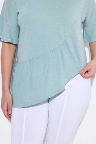 Ulla Popken Asymmetric Flounce Panel Short Sleeve Tee Light Moss Green - T-paidat - Naisten t-paidat