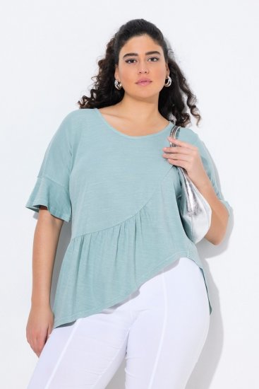 Ulla Popken Asymmetric Flounce Panel Short Sleeve Tee Light Moss Green - T-paidat - Naisten t-paidat