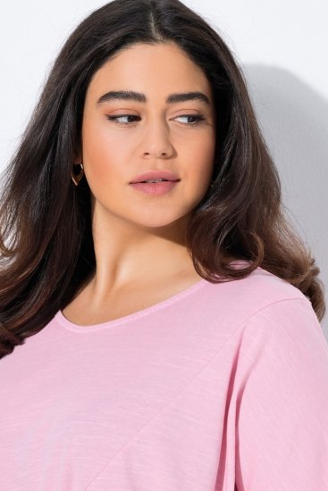 Ulla Popken Asymmetric Flounce Panel Short Sleeve Tee Pink - T-paidat - Naisten t-paidat