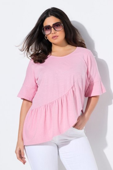 Ulla Popken Asymmetric Flounce Panel Short Sleeve Tee Pink - T-paidat - Naisten t-paidat