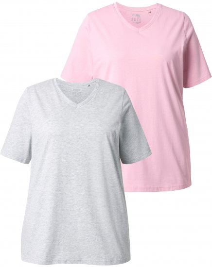 Ulla Popken Eco Cotton Basic T-Shirt 2-Pack Grey/Pink - T-paidat - 