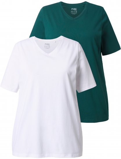 Ulla Popken Eco Cotton Basic T-Shirt 2-Pack Green/White - T-paidat - 