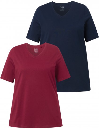 Ulla Popken Eco Cotton Basic T-Shirt 2-Pack Red/Navy - T-paidat - 