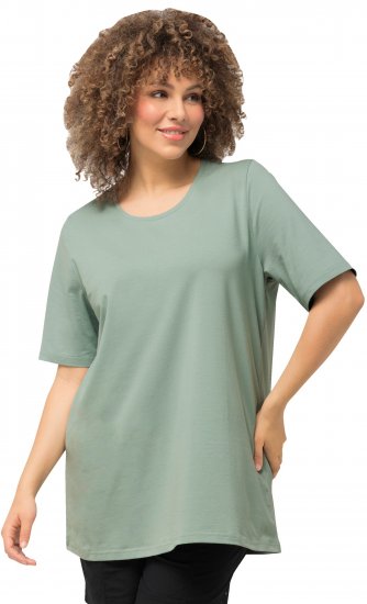 Ulla Popken Essential Round Neck Stretch Tee Light Moss Green - T-paidat - 