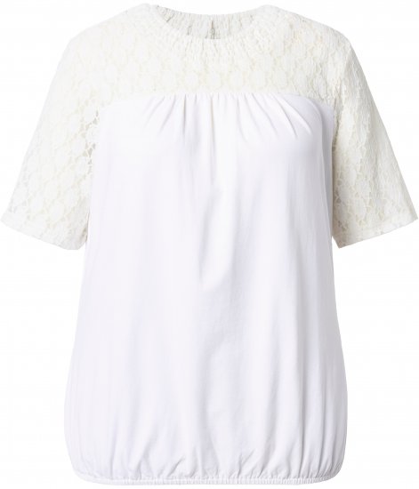 Ulla Popken Lace Yoke Short Sleeve T-Shirt Snow White - T-paidat - 