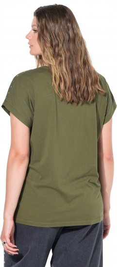 Ulla Popken Oversized studded Acid-washed V-Neck T-shirt Palm Green - T-paidat - 
