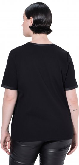 Ulla Popken Satin Trimmed Ribbed Jersey Short Sleeve T-Shirt Black - T-paidat - 