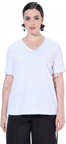 Ulla Popken Satin Trimmed Ribbed Jersey Short Sleeve T-Shirt Snow White - T-paidat - 