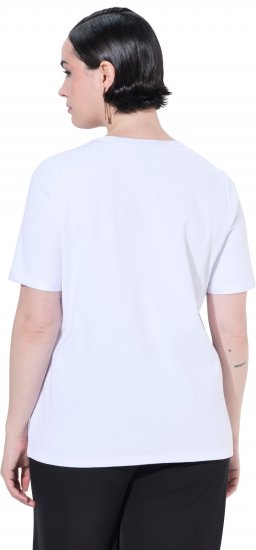 Ulla Popken Satin Trimmed Ribbed Jersey Short Sleeve T-Shirt Snow White - T-paidat - 