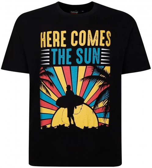Espionage T421 Here Comes The Sun Printed T-Shirt Black - Isojen miesten t-paidat painatuksella - Isojen miesten t-paidat painatuksella