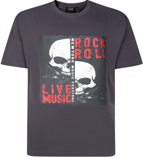 Espionage T437 Rock N' Roll Printed T-Shirt Charcoal - Isojen miesten t-paidat painatuksella - Isojen miesten t-paidat painatuksella