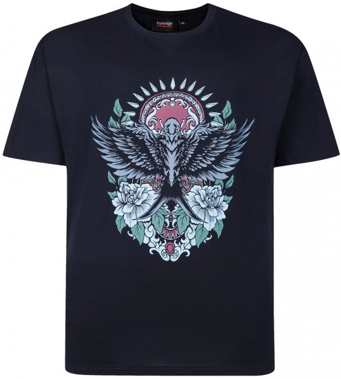 Espionage T444 Tiger Swallow Print T-Shirt Navy - Isojen miesten t-paidat painatuksella - Isojen miesten t-paidat painatuksella