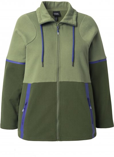 Ulla Popken Two-Tone ZIp Front Pocket Sweatshirt Olive Green - Naisten hupparit ja collegepaidat isot koot - 