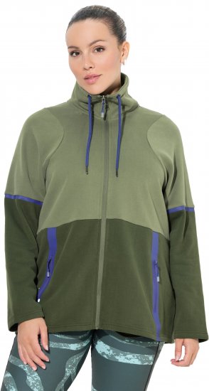 Ulla Popken Two-Tone ZIp Front Pocket Sweatshirt Olive Green - Naisten hupparit ja collegepaidat isot koot - 
