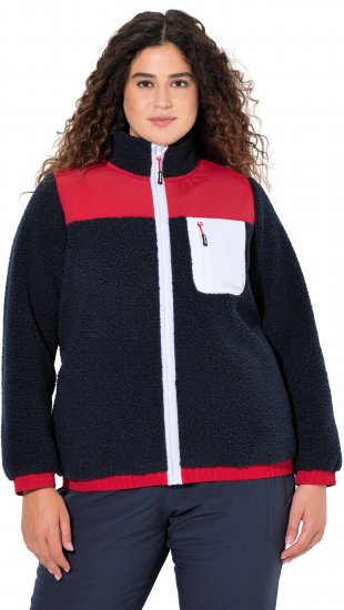 Ulla Popken Color Block Teddy Fleece Jacket Navy - Naisten hupparit ja collegepaidat isot koot - 
