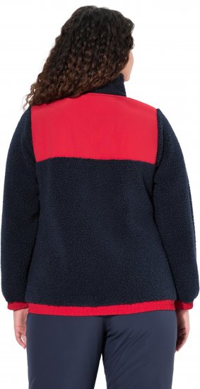 Ulla Popken Color Block Teddy Fleece Jacket Navy - Naisten hupparit ja collegepaidat isot koot - 