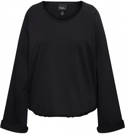 Ulla Popken Rolled Edge Long Sleeve Sweatshirt Black - Naisten hupparit ja collegepaidat isot koot - 