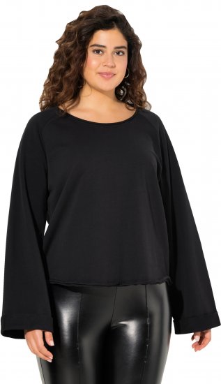 Ulla Popken Rolled Edge Long Sleeve Sweatshirt Black - Naisten hupparit ja collegepaidat isot koot - 