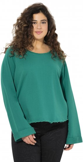 Ulla Popken Rolled Edge Long Sleeve Sweatshirt Emerald Green - Naisten hupparit ja collegepaidat isot koot - 