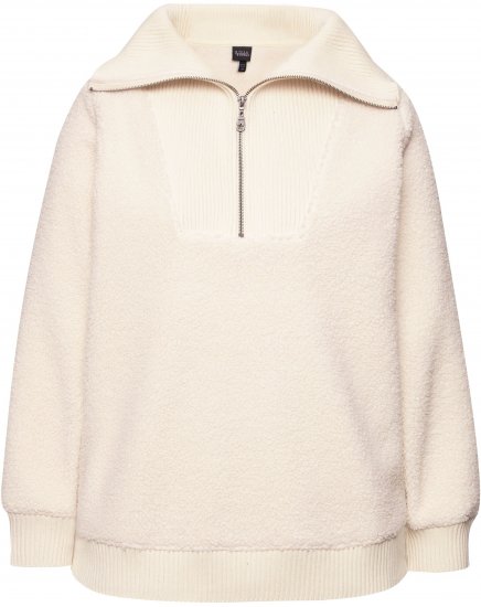 Ulla Popken Teddy Fleece Troyer Collar Sweatshirt Light Champagne - Naisten hupparit ja collegepaidat isot koot - 