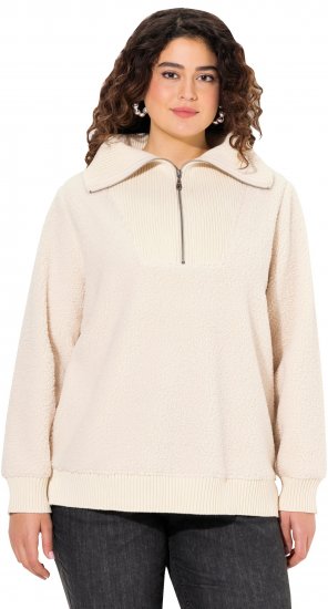 Ulla Popken Teddy Fleece Troyer Collar Sweatshirt Light Champagne - Naisten hupparit ja collegepaidat isot koot - 