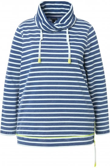 Ulla Popken Striped Turtleneck Neon Detail Sweatshirt Indigo Denim - Naisten hupparit ja collegepaidat isot koot - 