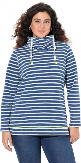 Ulla Popken Striped Turtleneck Neon Detail Sweatshirt Indigo Denim - Naisten hupparit ja collegepaidat isot koot - 