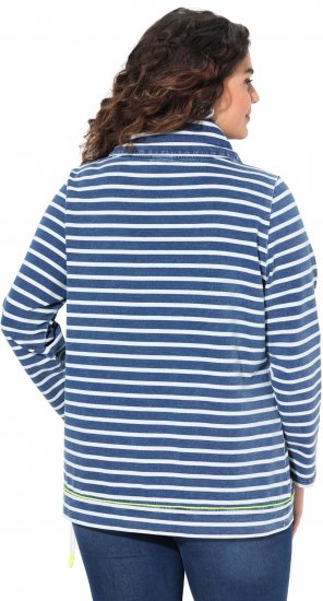 Ulla Popken Striped Turtleneck Neon Detail Sweatshirt Indigo Denim - Naisten hupparit ja collegepaidat isot koot - 