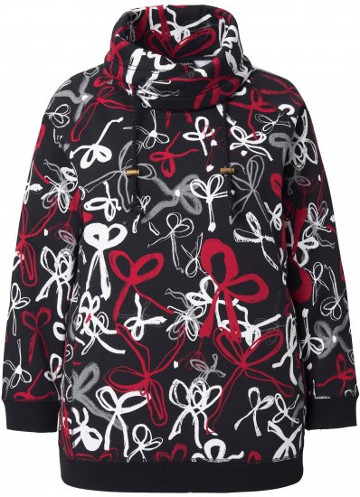 Ulla Popken Ribbon Print Turtleneck Sweatshirt Black - Naisten hupparit ja collegepaidat isot koot - 