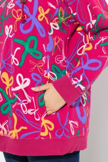 Ulla Popken Ribbon Print Turtleneck Sweatshirt Cherry Red - Naisten hupparit ja collegepaidat isot koot - Mukavat collegepaidat, huput ja neuleet