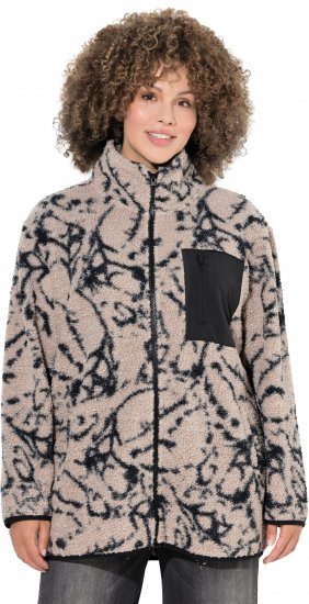 Ulla Popken Marble Print Teddy Fleece Jacket Dark Putty - Naisten hupparit ja collegepaidat isot koot - 