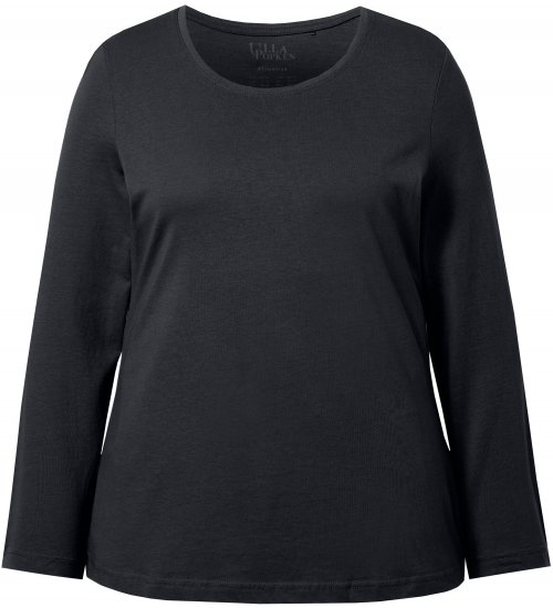 Ulla Popken Basic Round Neck Long Sleeve Slim Fit Cotton Tee Black - T-paidat - 