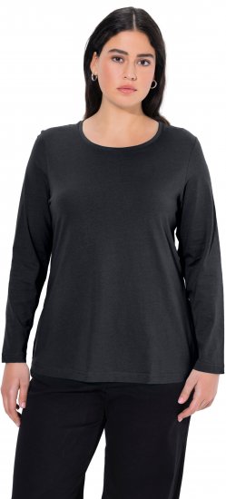 Ulla Popken Basic Round Neck Long Sleeve Slim Fit Cotton Tee Black - T-paidat - 