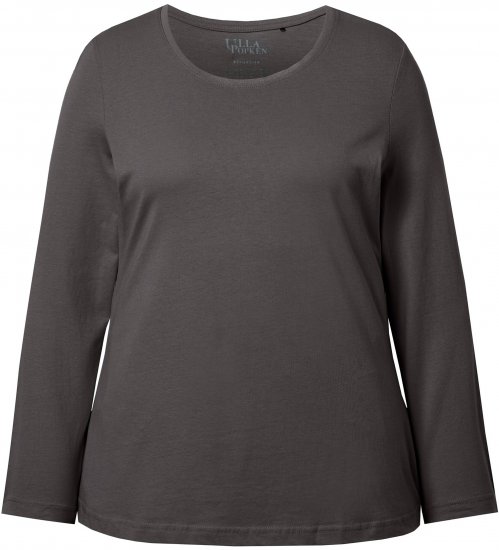 Ulla Popken Basic Round Neck Long Sleeve Slim Fit Cotton Tee Graphite Grey - T-paidat - 