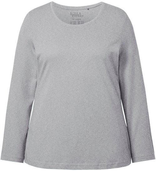 Ulla Popken Basic Round Neck Long Sleeve Slim Fit Cotton Tee Light Grey Melange - T-paidat - 