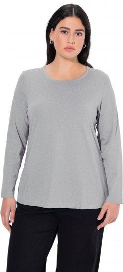 Ulla Popken Basic Round Neck Long Sleeve Slim Fit Cotton Tee Light Grey Melange - T-paidat - 