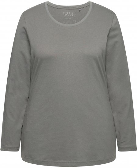 Ulla Popken Basic Round Neck Long Sleeve Slim Fit Cotton Tee Grey - T-paidat - 